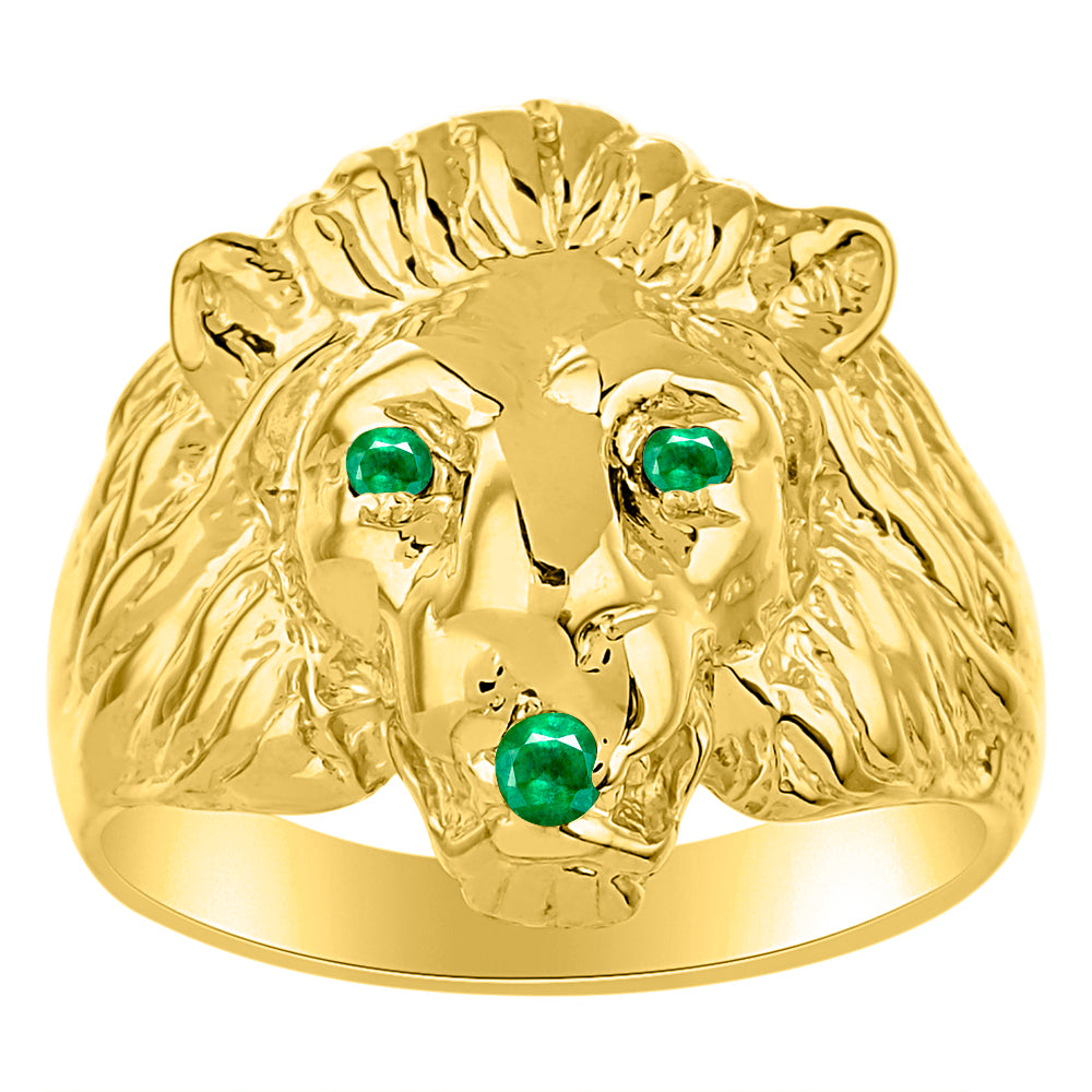 RYLOS Men's 14K Yellow Gold Lion Head Ring with Birthstone Eyes and Mouth – Fun Designer Conversation Starter in Sizes 6-13