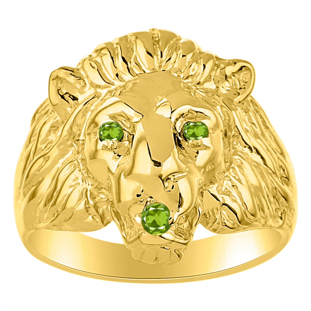 RYLOS Men's 14K Yellow Gold Lion Head Ring with Birthstone Eyes and Mouth – Fun Designer Conversation Starter in Sizes 6-13