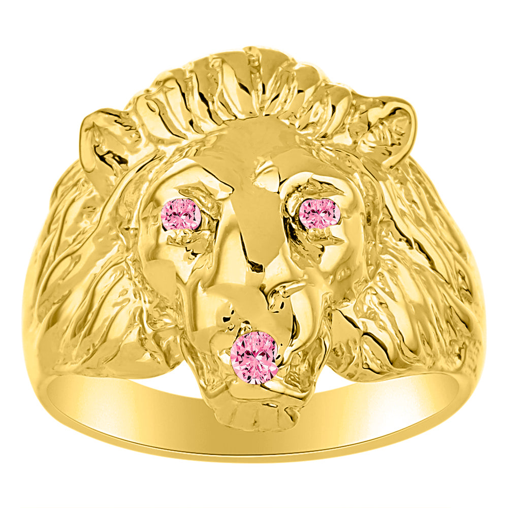 RYLOS Men's 14K Yellow Gold Lion Head Ring with Birthstone Eyes and Mouth – Fun Designer Conversation Starter in Sizes 6-13