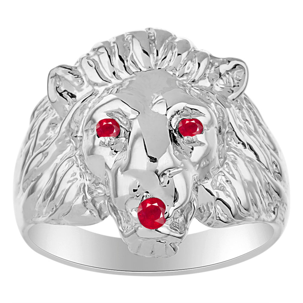 RYLOS Men's 14K White Gold Lion Head Ring with Birthstone Eyes and Mouth – Fun Designer Conversation Starter in Sizes 6-13
