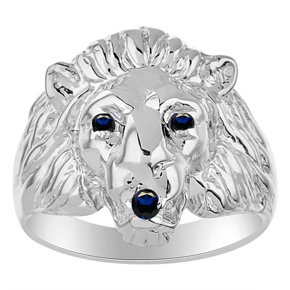 RYLOS Men's 14K White Gold Lion Head Ring with Birthstone Eyes and Mouth – Fun Designer Conversation Starter in Sizes 6-13