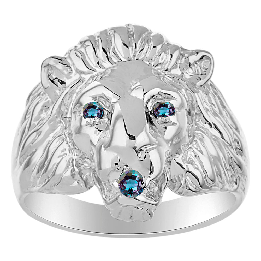 RYLOS Men's 14K White Gold Lion Head Ring with Birthstone Eyes and Mouth – Fun Designer Conversation Starter in Sizes 6-13