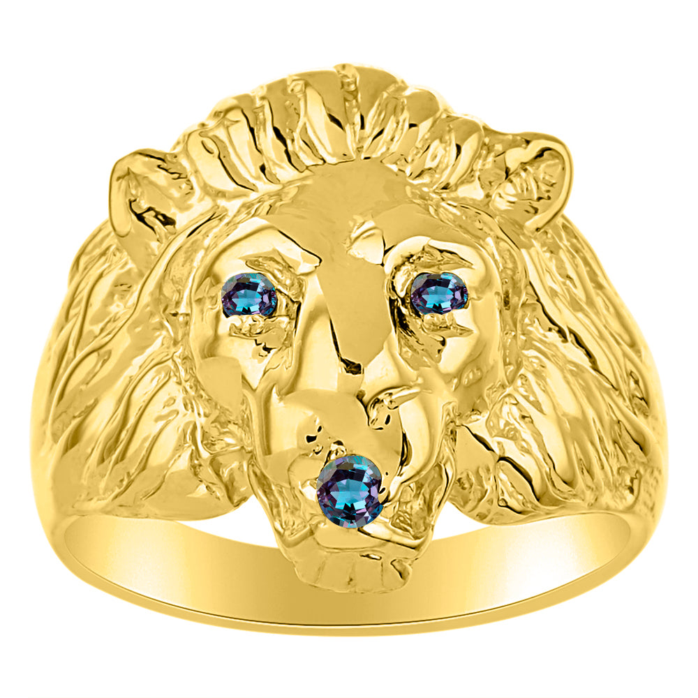 RYLOS Lion Head Ring Gemstones in Eyes & Mouth - #1 in Men's Jewelry; Sizes 8-13 set in Yellow Gold Plated Silver