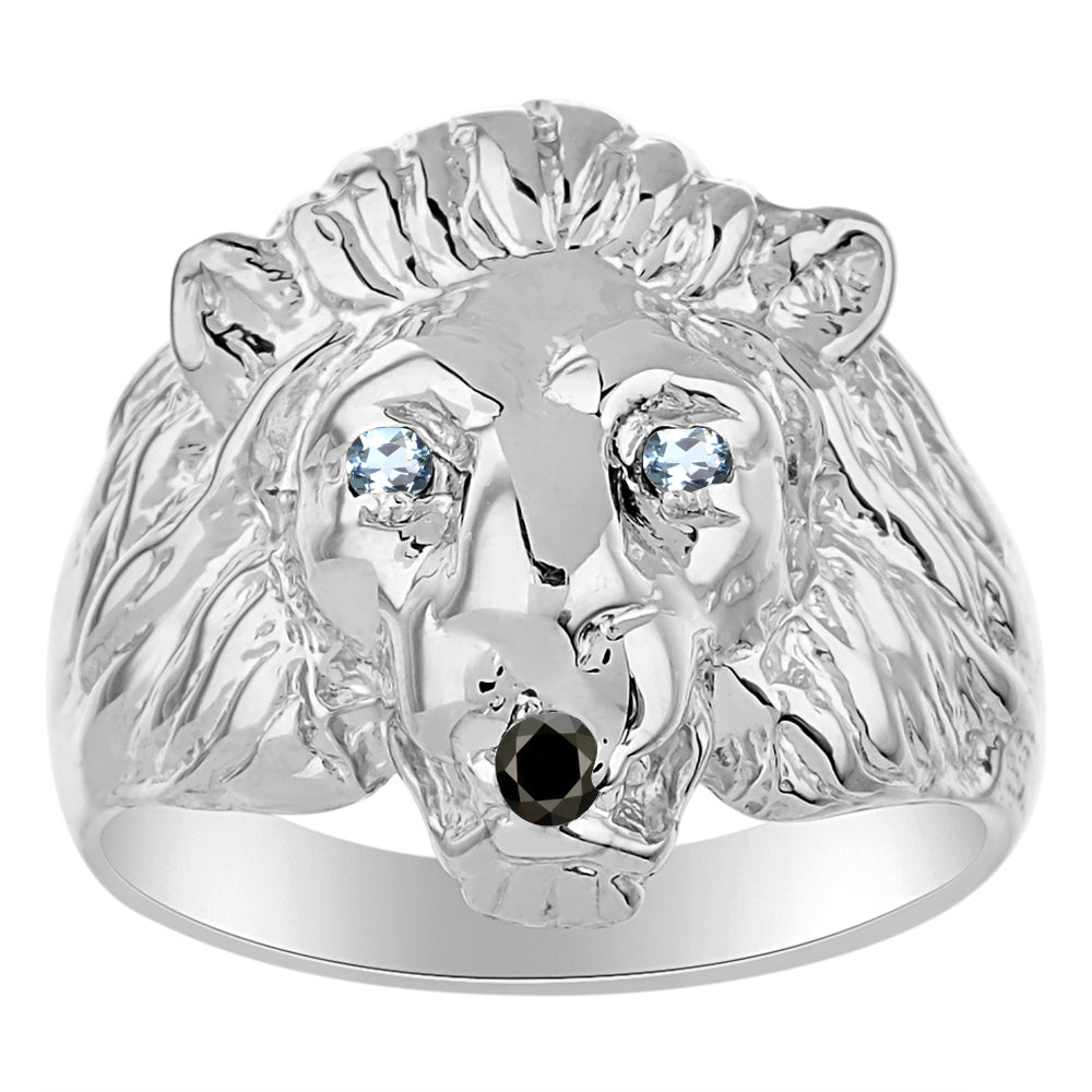 RYLOS Lion Head Ring Sterling Silver Color Stone Birthstones in Eyes & Black Diamond Mouth #1 in Mens Jewelry Sizes 8-13