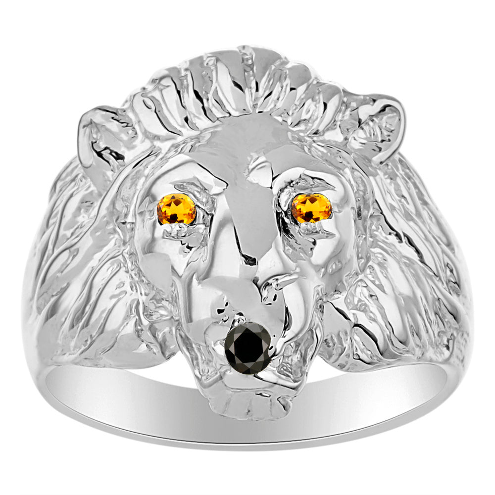 RYLOS Lion Head Ring Sterling Silver Color Stone Birthstones in Eyes & Black Diamond Mouth #1 in Mens Jewelry Sizes 8-13