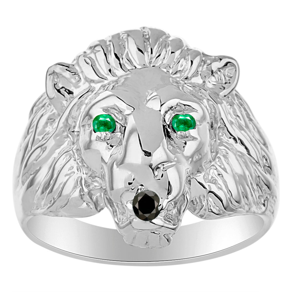 RYLOS Lion Head Ring Sterling Silver Color Stone Birthstones in Eyes & Black Diamond Mouth #1 in Mens Jewelry Sizes 8-13