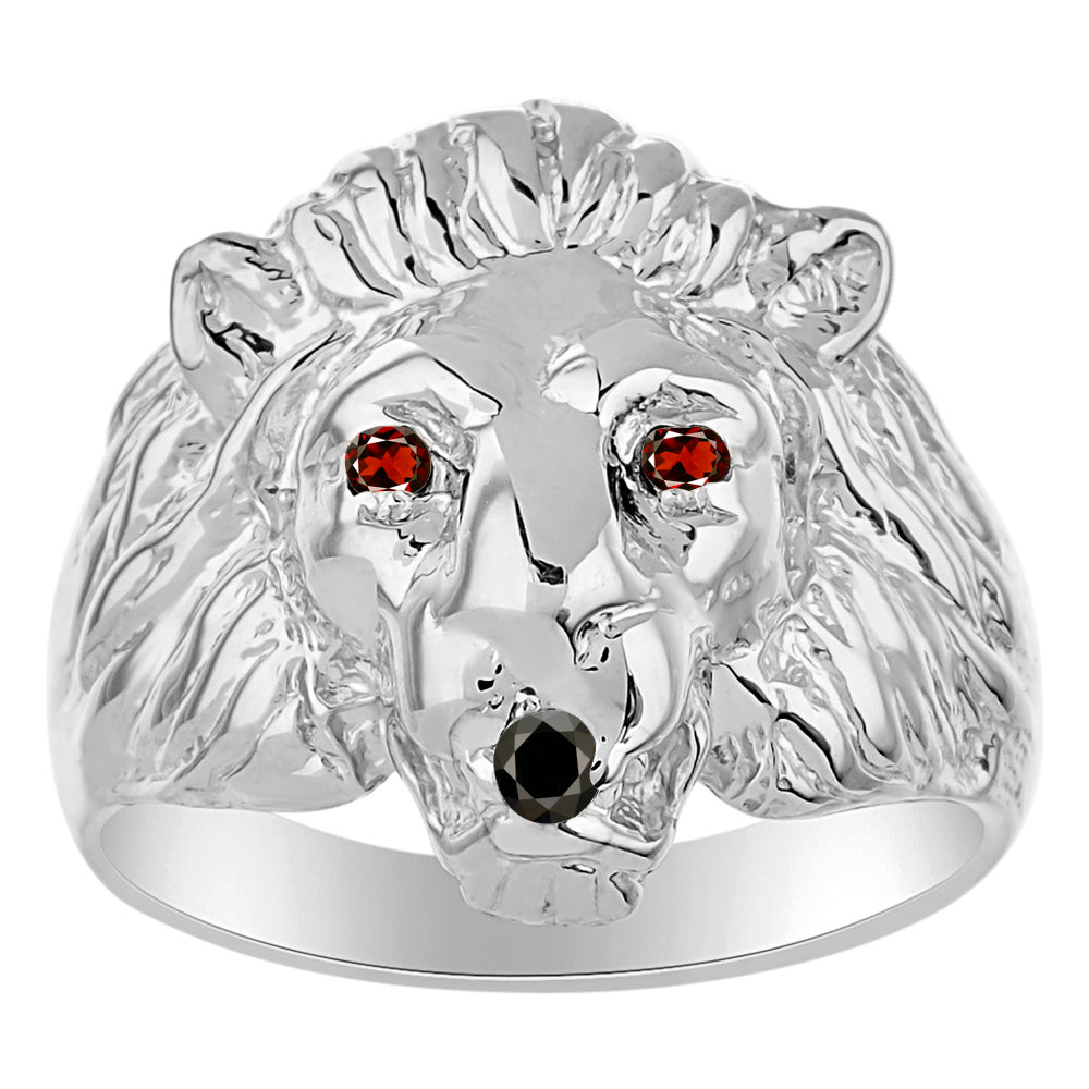 RYLOS Lion Head Ring Sterling Silver Color Stone Birthstones in Eyes & Black Diamond Mouth #1 in Mens Jewelry Sizes 8-13