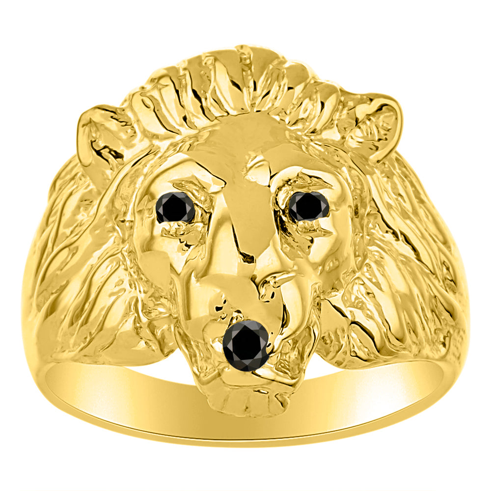 RYLOS Lion Head Ring Yellow Gold Plated Silver Gemstone Eyes & Black Diamond Mouth #1 in Mens Jewelry Sizes 8-13