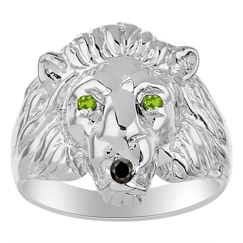 RYLOS Lion Head Ring Sterling Silver Color Stone Birthstones in Eyes & Black Diamond Mouth #1 in Mens Jewelry Sizes 8-13