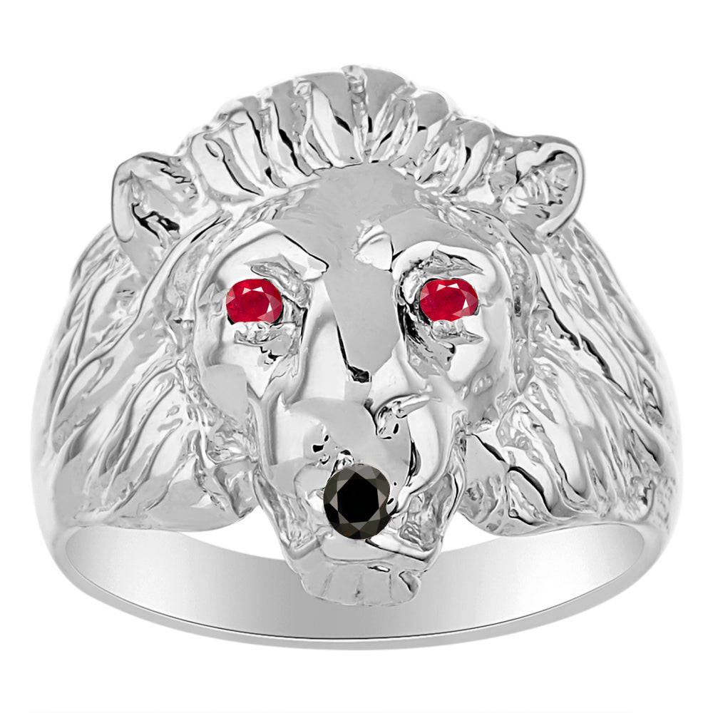 RYLOS Lion Head Ring Sterling Silver Color Stone Birthstones in Eyes & Black Diamond Mouth #1 in Mens Jewelry Sizes 8-13