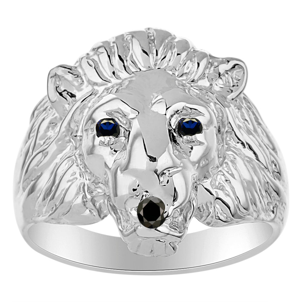 RYLOS Lion Head Ring Sterling Silver Color Stone Birthstones in Eyes & Black Diamond Mouth #1 in Mens Jewelry Sizes 8-13