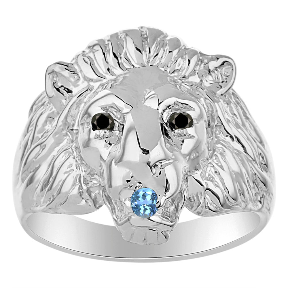 RYLOS Lion Head Ring with Black Diamonds in Eyes & Gemstone in the Mouth – Fun Designer Sterling Silver Rings in Sizes 8-13