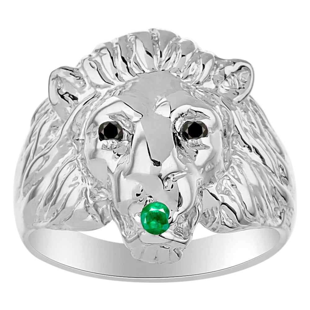 RYLOS Lion Head Ring with Black Diamonds in Eyes & Gemstone in the Mouth – Fun Designer Sterling Silver Rings in Sizes 8-13