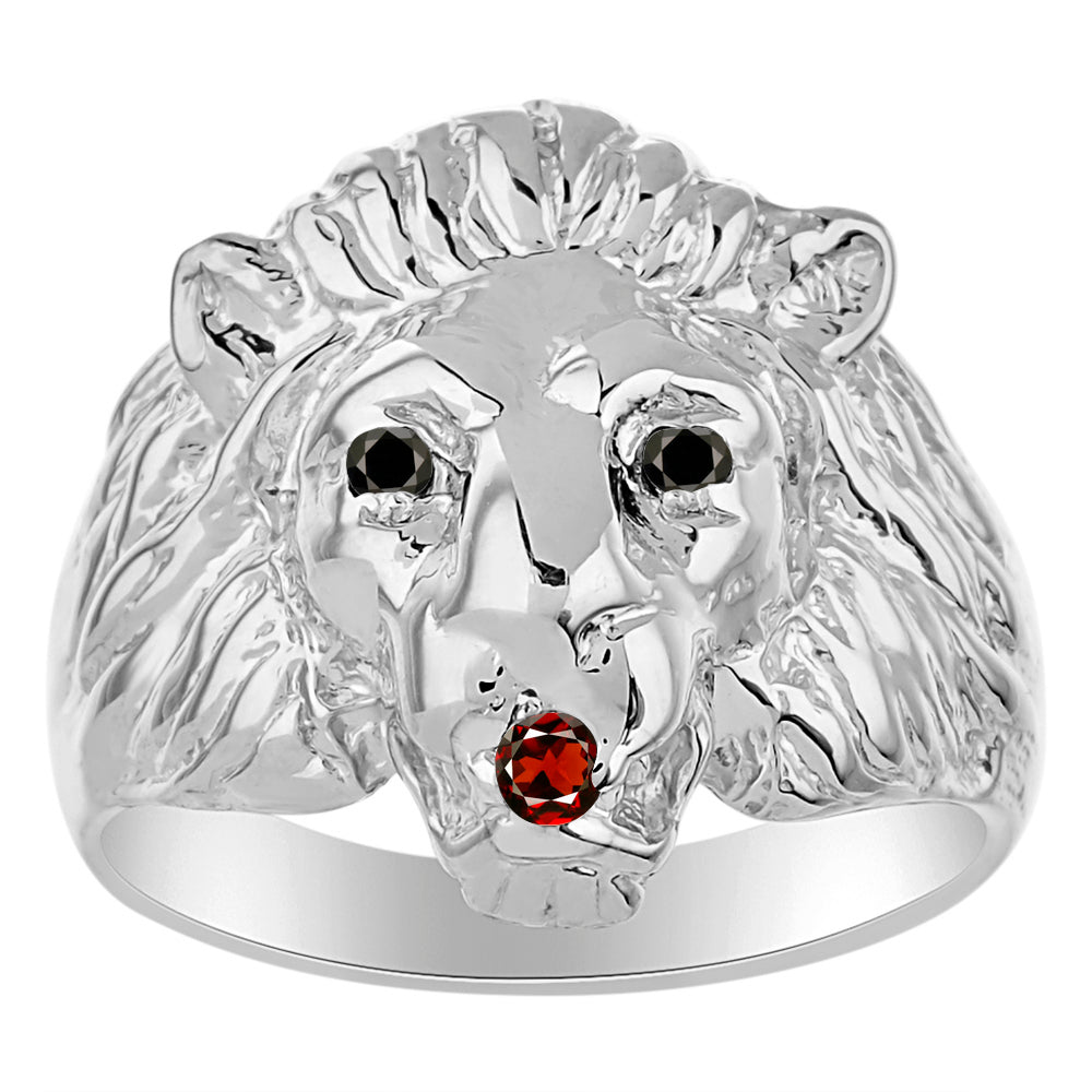 RYLOS Lion Head Ring with Black Diamonds in Eyes & Gemstone in the Mouth – Fun Designer Sterling Silver Rings in Sizes 8-13
