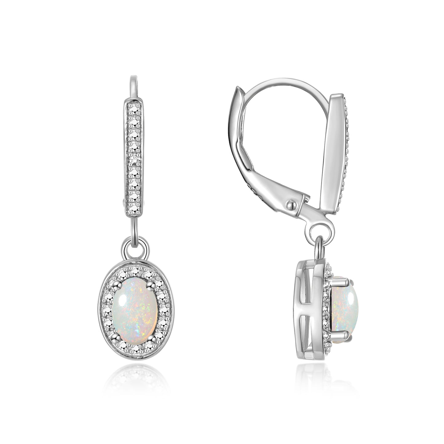 RYLOS Women's 14K White Gold Dangling Earrings - Oval Shape Gemstone & Diamonds - 6X4MM Birthstone Earrings - Exquisite Color Stone Jewelry