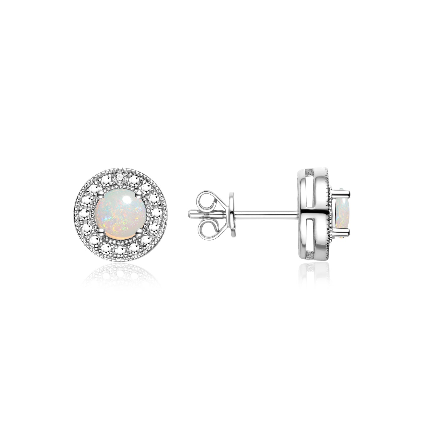 Rylos 14K White Gold Halo Stud Earrings - 4MM Round Gemstone & Diamonds - Exquisite Birthstone Jewelry