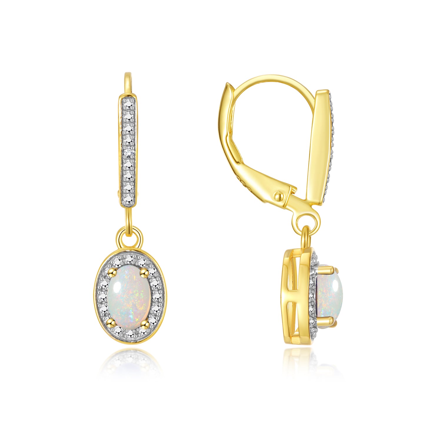 RYLOS Women's 14K Yellow Gold Dangling Earrings - Oval Shape Gemstone & Diamonds - 6X4MM Birthstone Earrings - Exquisite Color Stone Jewelry