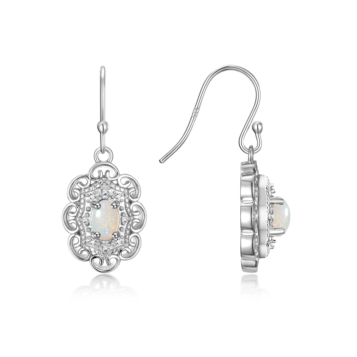 RYLOS Sterling Silver Antique Style Floral Earrings - Oval Shape Gemstone & Diamonds - 6X4MM Birthstone Earrings - Timeless Color Stone Jewelry