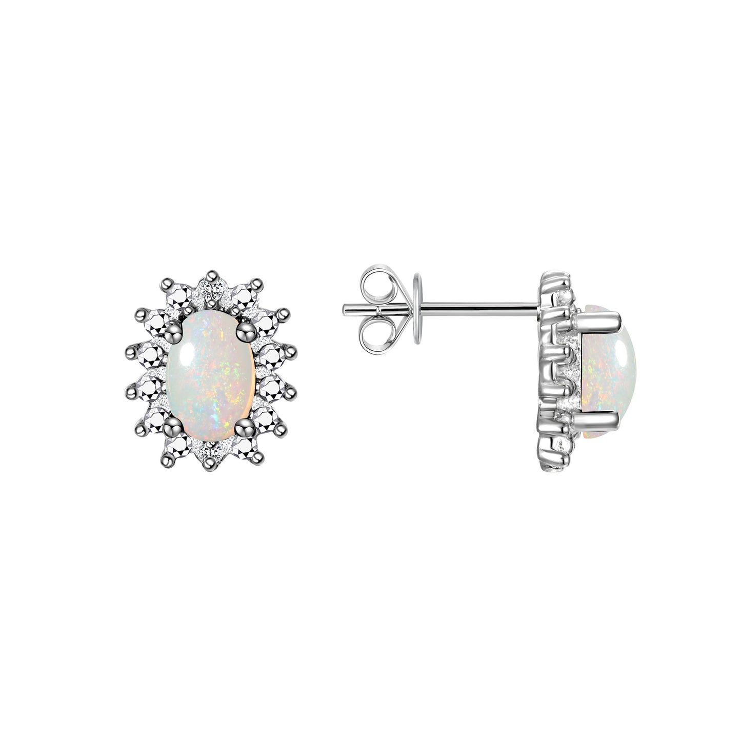 RYLOS 14K White Gold Halo Stud Earrings - 6X4MM Oval Gemstone & Diamonds - Exquisite Birthstone Jewelry