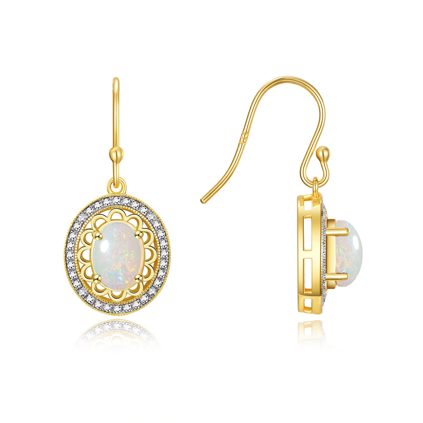 RYLOS 14K Yellow Gold Princess Diana Inspired Earrings - Oval Shape Gemstone & Diamonds - 8X6MM Birthstone Earrings - Timeless Color Stone Jewelry