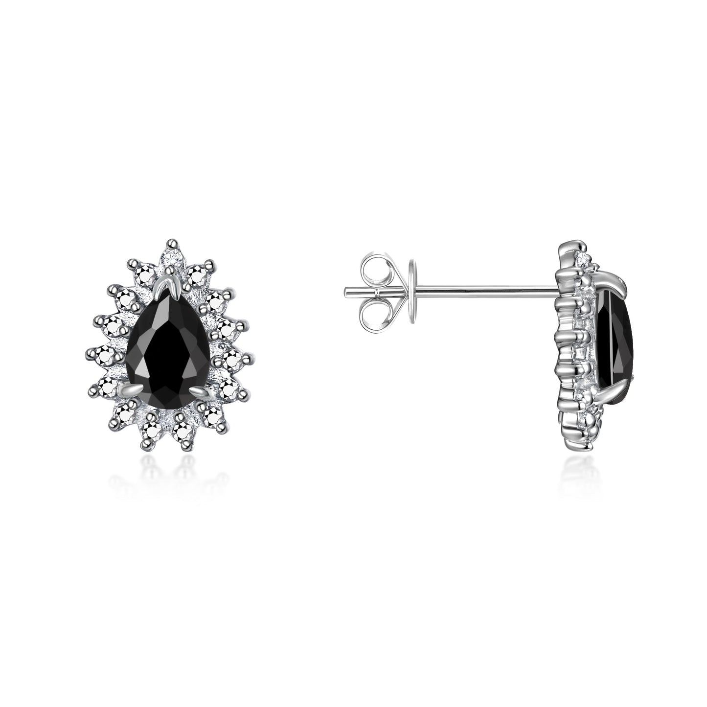 RYLOS Sterling Silver Halo Stud Earrings - 6X4MM Pear Shape Gemstone & Diamonds - Exquisite Birthstone Jewelry