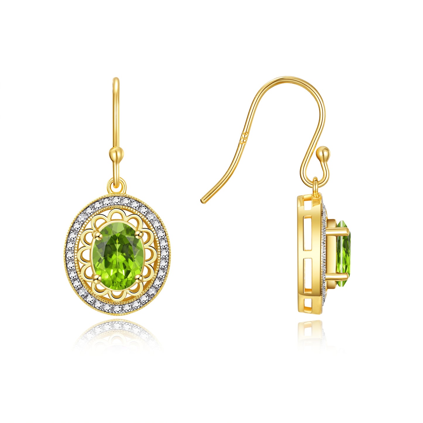 RYLOS 14K Yellow Gold Princess Diana Inspired Earrings - Oval Shape Gemstone & Diamonds - 8X6MM Birthstone Earrings - Timeless Color Stone Jewelry