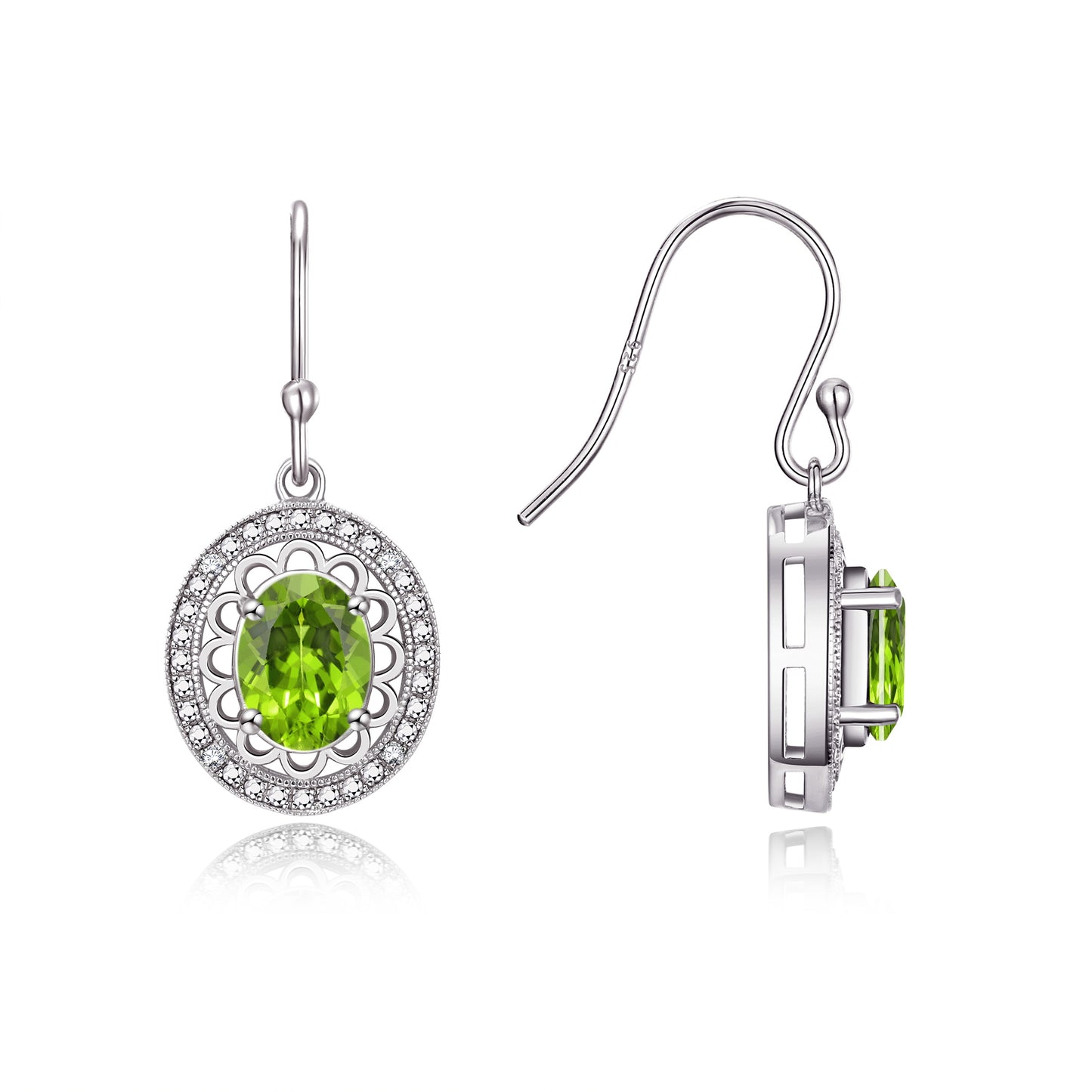 RYLOS 14K White Gold Princess Diana Inspired Earrings - Oval Shape Gemstone & Diamonds - 8X6MM Birthstone Earrings - Timeless Color Stone Jewelry