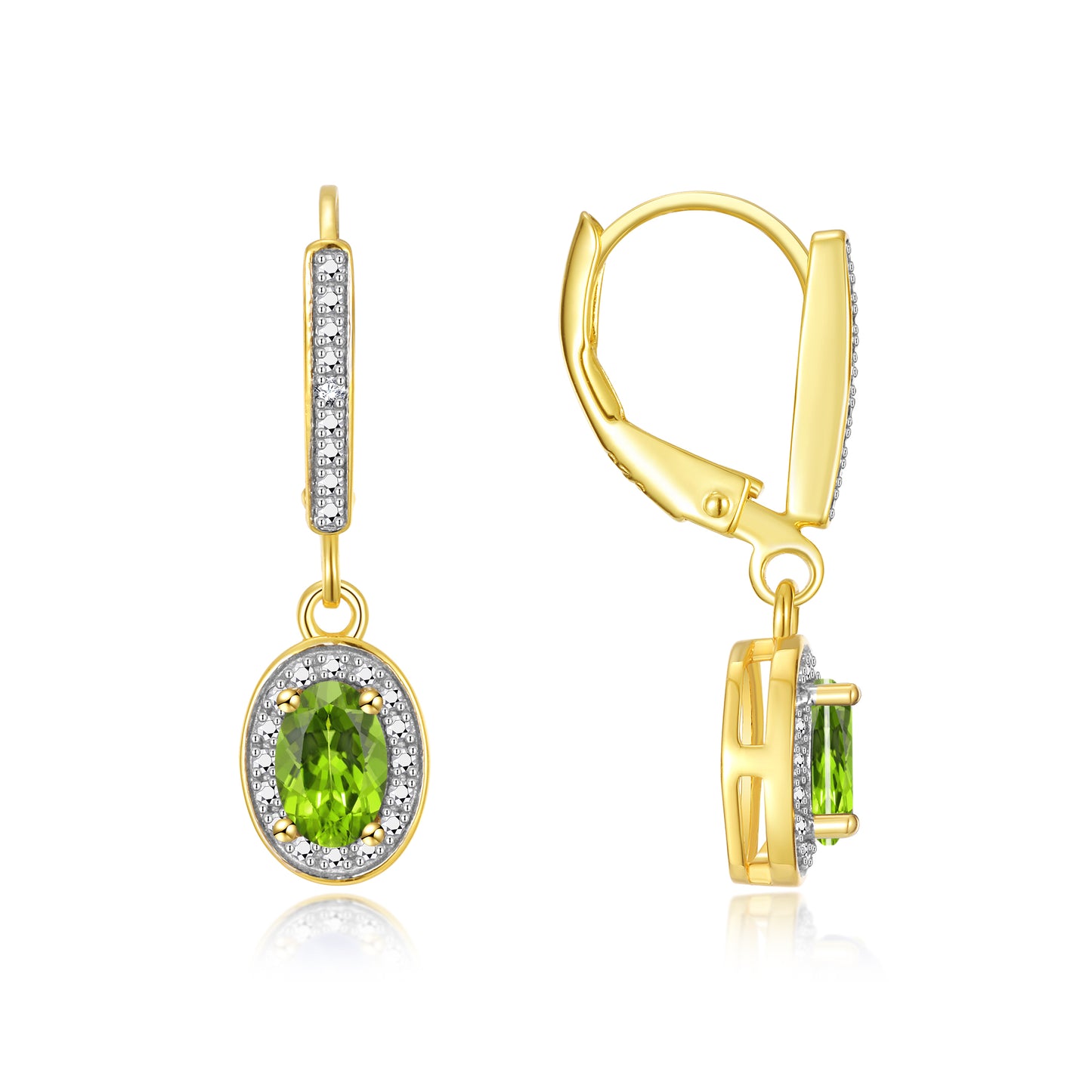 RYLOS Women's 14K Yellow Gold Dangling Earrings - Oval Shape Gemstone & Diamonds - 6X4MM Birthstone Earrings - Exquisite Color Stone Jewelry