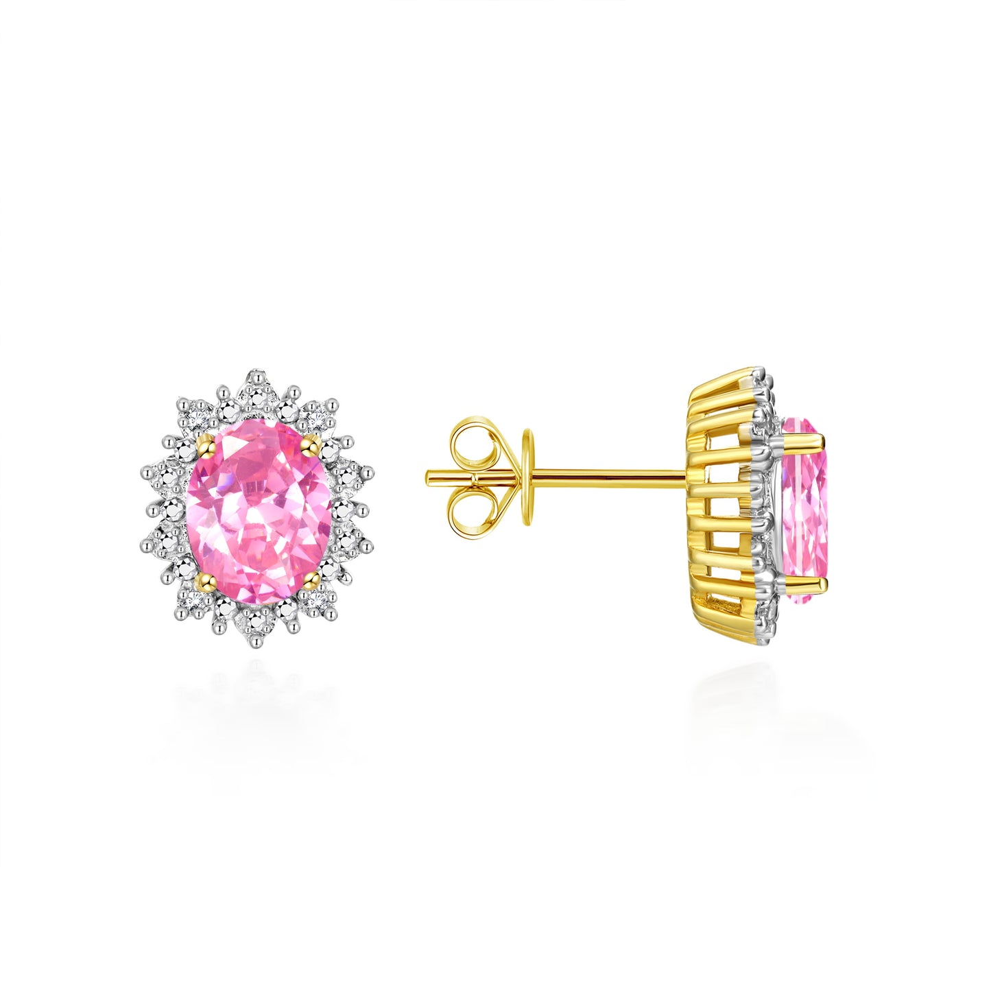 RYLOS 14K Yellow Gold Princess Diana Inspired Earrings - 8X6MM Oval Shape Gemstone & Diamonds - Birthstone Earrings - Timeless Color Stone Jewelry