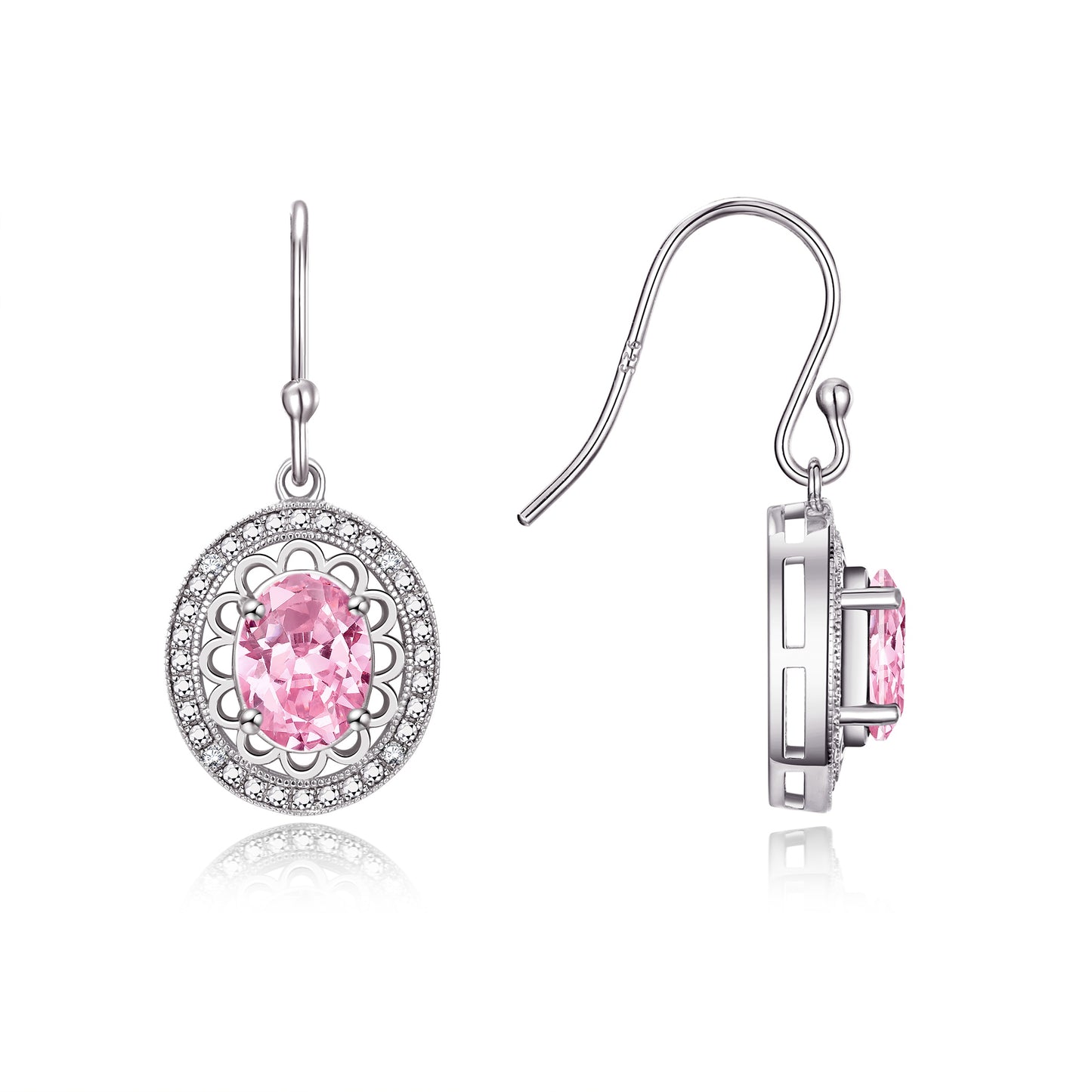 RYLOS Sterling Silver Princess Diana Inspired Earrings - Oval Shape Gemstone & Diamonds - 8X6MM Birthstone Earrings - Timeless Color Stone Jewelry