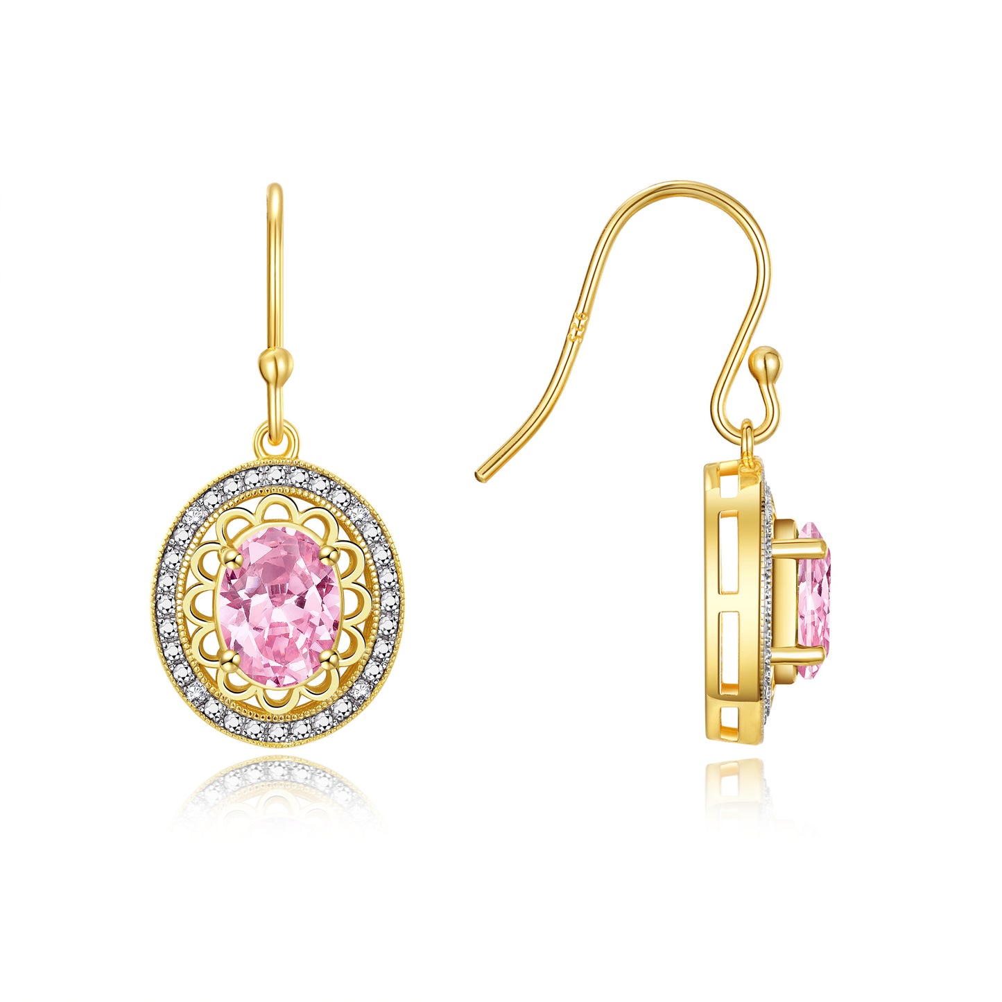 RYLOS 14K Yellow Gold Princess Diana Inspired Earrings - Oval Shape Gemstone & Diamonds - 8X6MM Birthstone Earrings - Timeless Color Stone Jewelry