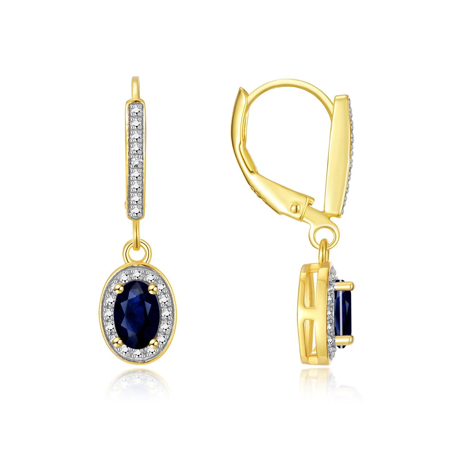 RYLOS Women's Yellow Gold Plated Dangling Earrings - Oval Shape Gemstone & Diamonds - 6X4MM Birthstone Earrings-Exquisite Color Stone Jewelry