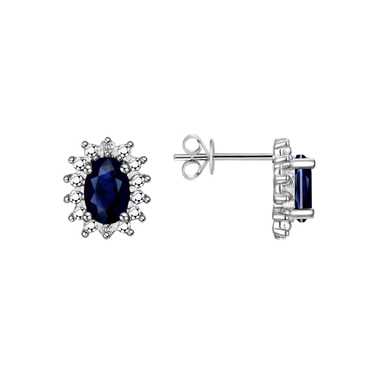 Rylos  Sterling Silver Halo Stud Earrings - 6X4MM Oval  & Diamonds - Exquisite Birthstone Jewelry