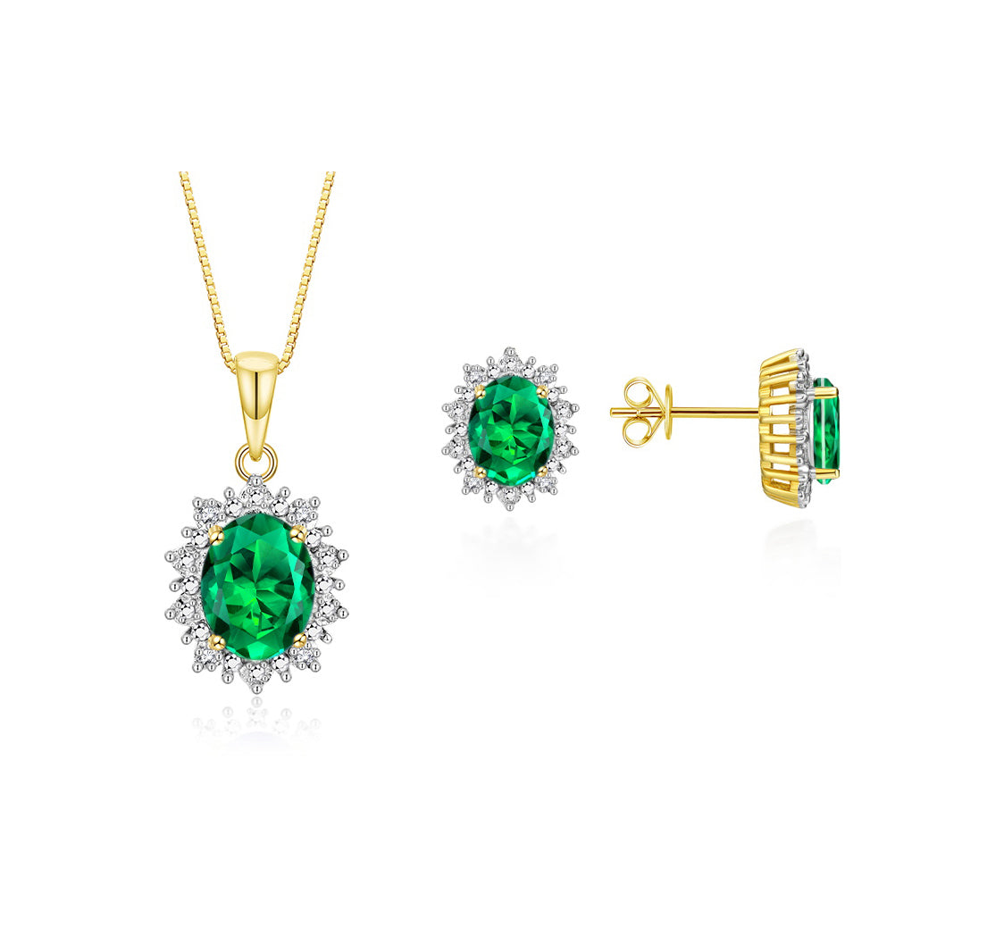 RYLOS Matching Jewelry Set 14K Yellow Gold Princess Diana Inspired: Earrings & Pendant Necklace with 18" Chain. Gemstone & Diamonds, 8X6MM Birthstone