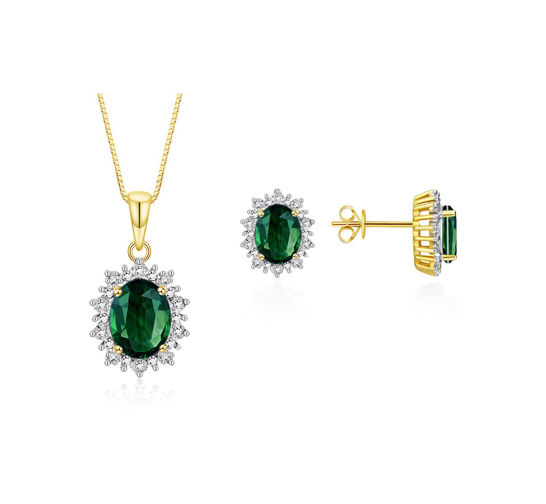 RYLOS Matching Jewelry Set 14K Yellow Gold Princess Diana Inspired: Earrings & Pendant Necklace with 18" Chain. Gemstone & Diamonds, 8X6MM Birthstone