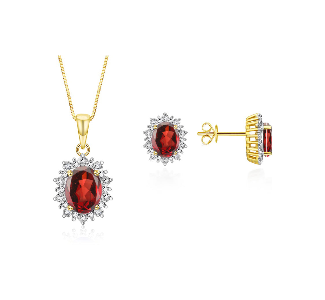 RYLOS Matching Jewelry Set 14K Yellow Gold Princess Diana Inspired: Earrings & Pendant Necklace with 18" Chain. Gemstone & Diamonds, 8X6MM Birthstone