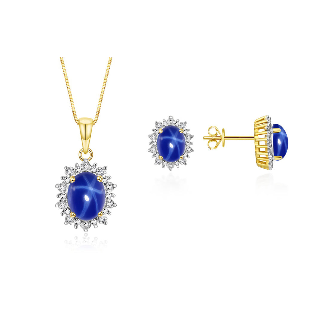 RYLOS Matching Jewelry Set 14K Yellow Gold Princess Diana Inspired: Earrings & Pendant Necklace with 18" Chain. Gemstone & Diamonds, 8X6MM Birthstone