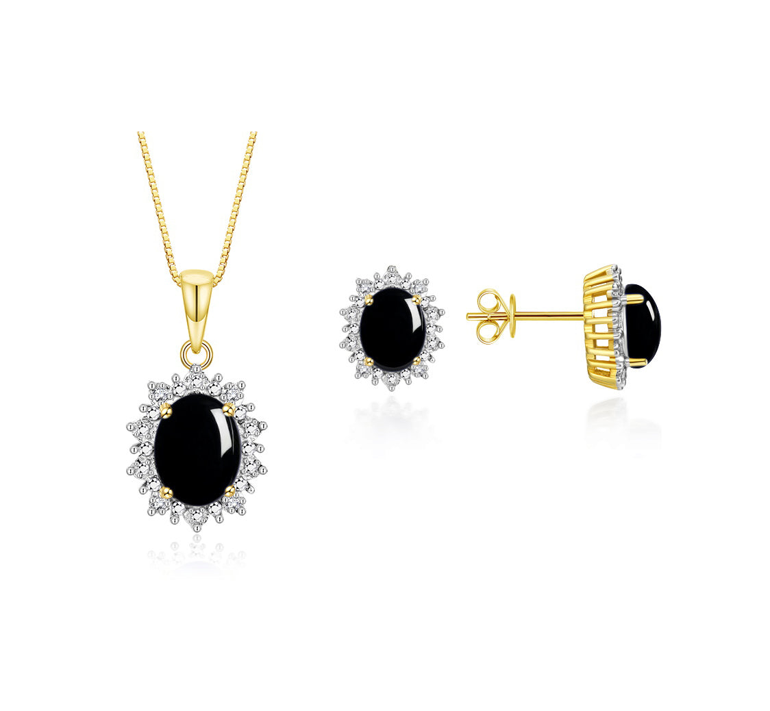 RYLOS Matching Jewelry Set Yellow Gold Plated Silver Princess Diana Inspired: Earrings & Pendant Necklace with 18" Chain. Gemstone & Diamonds, 8X6MM Birthstone