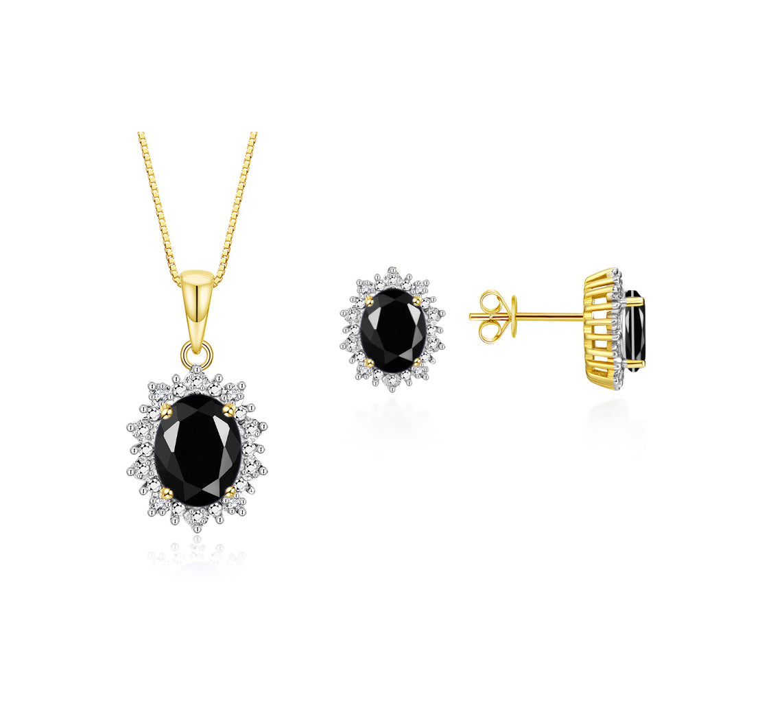 RYLOS Matching Jewelry Set 14K Yellow Gold Princess Diana Inspired: Earrings & Pendant Necklace with 18" Chain. Gemstone & Diamonds, 8X6MM Birthstone