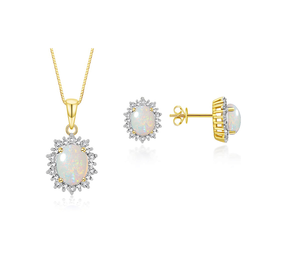 RYLOS Matching Jewelry Set Yellow Gold Plated Silver Princess Diana Inspired: Earrings & Pendant Necklace with 18" Chain. Gemstone & Diamonds, 8X6MM Birthstone