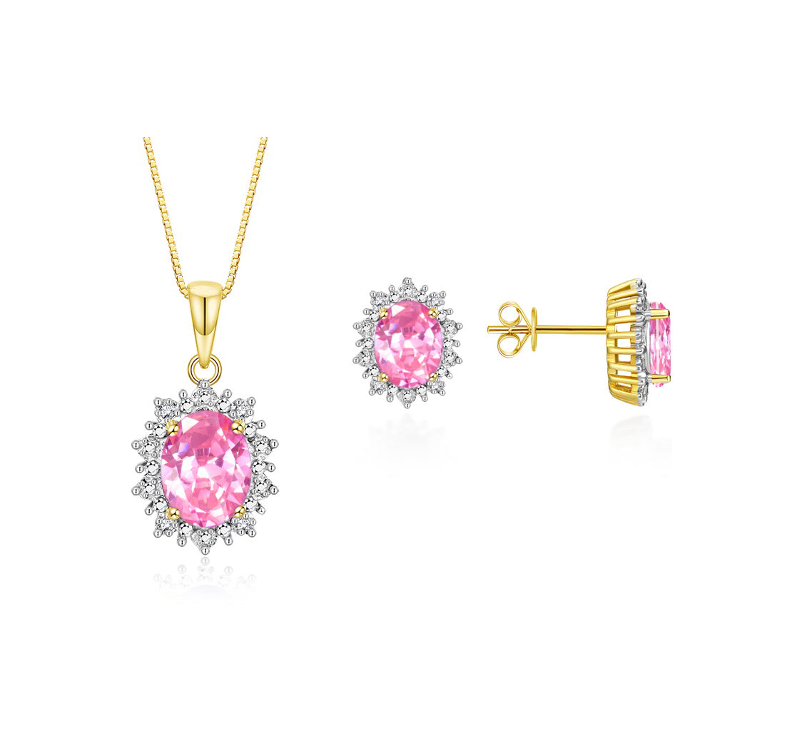RYLOS Matching Jewelry Set Yellow Gold Plated Silver Princess Diana Inspired: Earrings & Pendant Necklace with 18" Chain. Gemstone & Diamonds, 8X6MM Birthstone