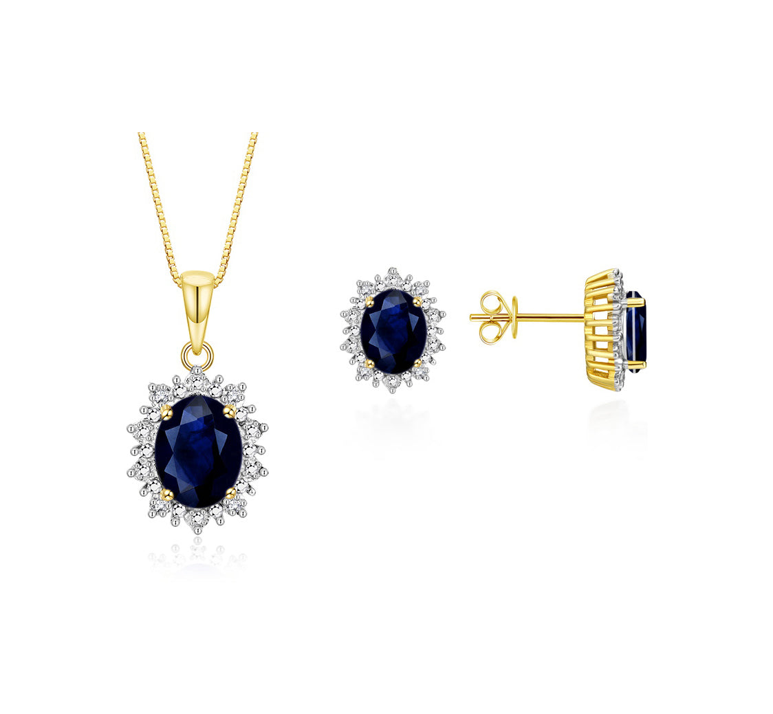 RYLOS Matching Jewelry Set 14K Yellow Gold Princess Diana Inspired: Earrings & Pendant Necklace with 18" Chain. Gemstone & Diamonds, 8X6MM Birthstone
