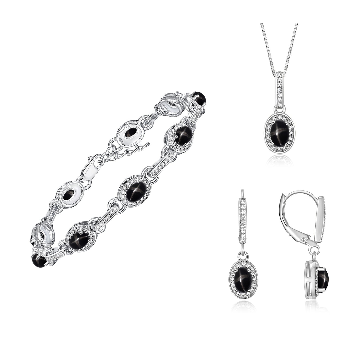 RYLOS Matching Jewelry Set Designer Halo Birthstone: 6X4MM Gemstone & Diamonds, Sterling Silver. Tennis Bracelet, Earrings & Necklace. Adjustable 7"-8" Wrist, 18" Chain.