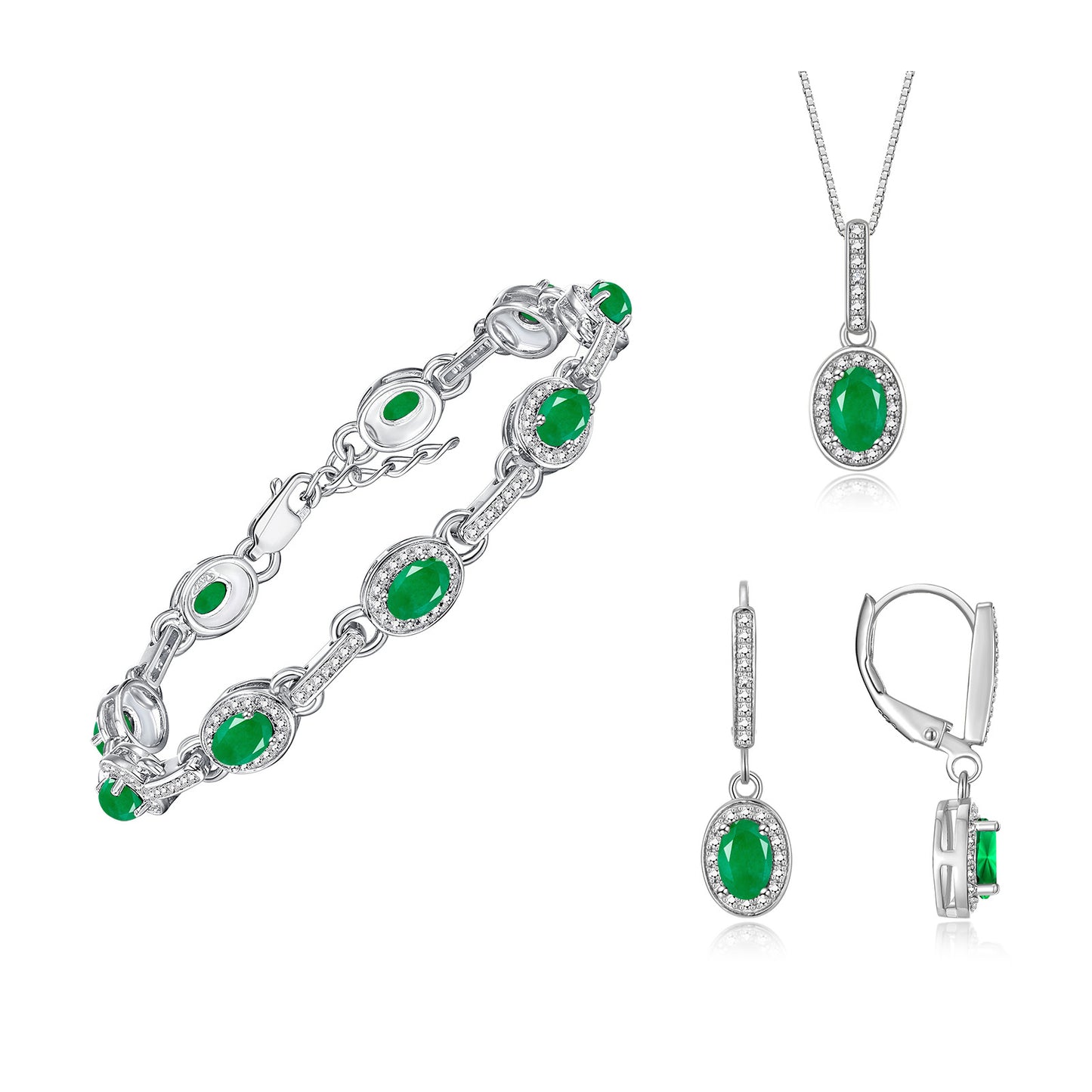 RYLOS Matching Jewelry Set Designer Halo Birthstone: 6X4MM Gemstone & Diamonds, Sterling Silver. Tennis Bracelet, Earrings & Necklace. Adjustable 7"-8" Wrist, 18" Chain.