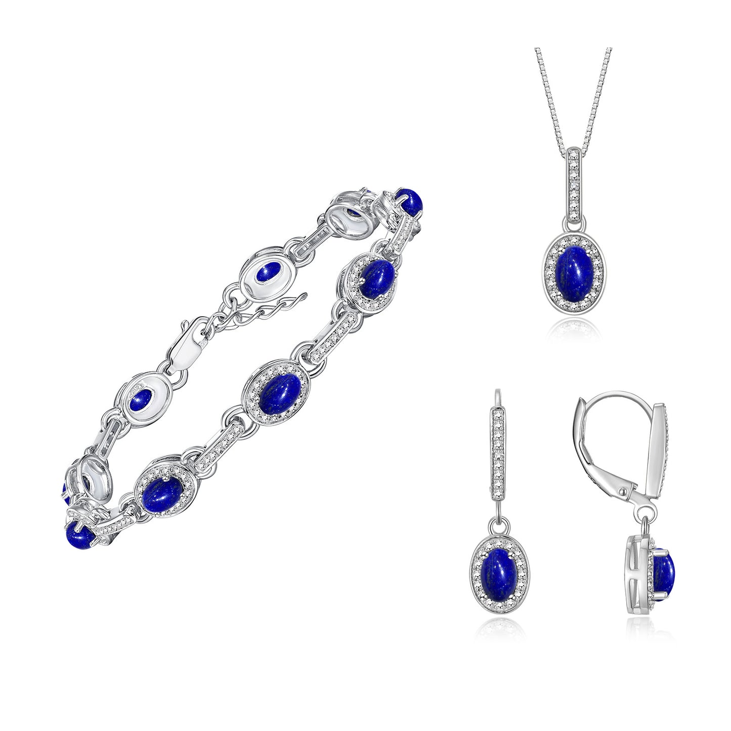 RYLOS Matching Jewelry Set Designer Halo Birthstone: 6X4MM Gemstone & Diamonds, Sterling Silver. Tennis Bracelet, Earrings & Necklace. Adjustable 7"-8" Wrist, 18" Chain.
