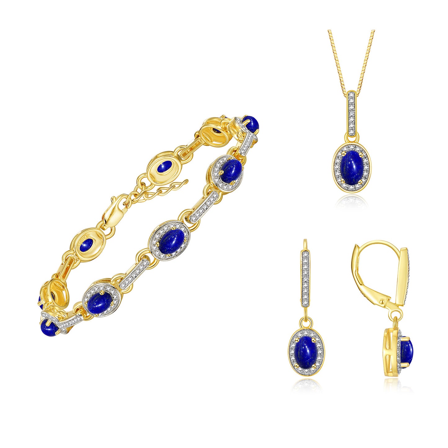 RYLOS Matching Jewelry Set Designer Halo Birthstone: 6X4MM Gemstone & Diamonds, Yellow Gold Plated Silver. Tennis Bracelet, Earrings & Necklace. Adjustable 7"-8" Wrist, 18" Chain.