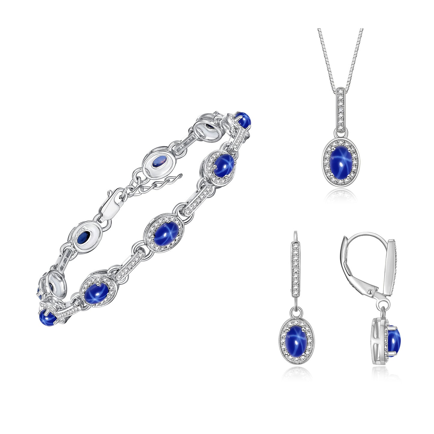 RYLOS Matching Jewelry Set Designer Halo Birthstone: 6X4MM Gemstone & Diamonds, Sterling Silver. Tennis Bracelet, Earrings & Necklace. Adjustable 7"-8" Wrist, 18" Chain.