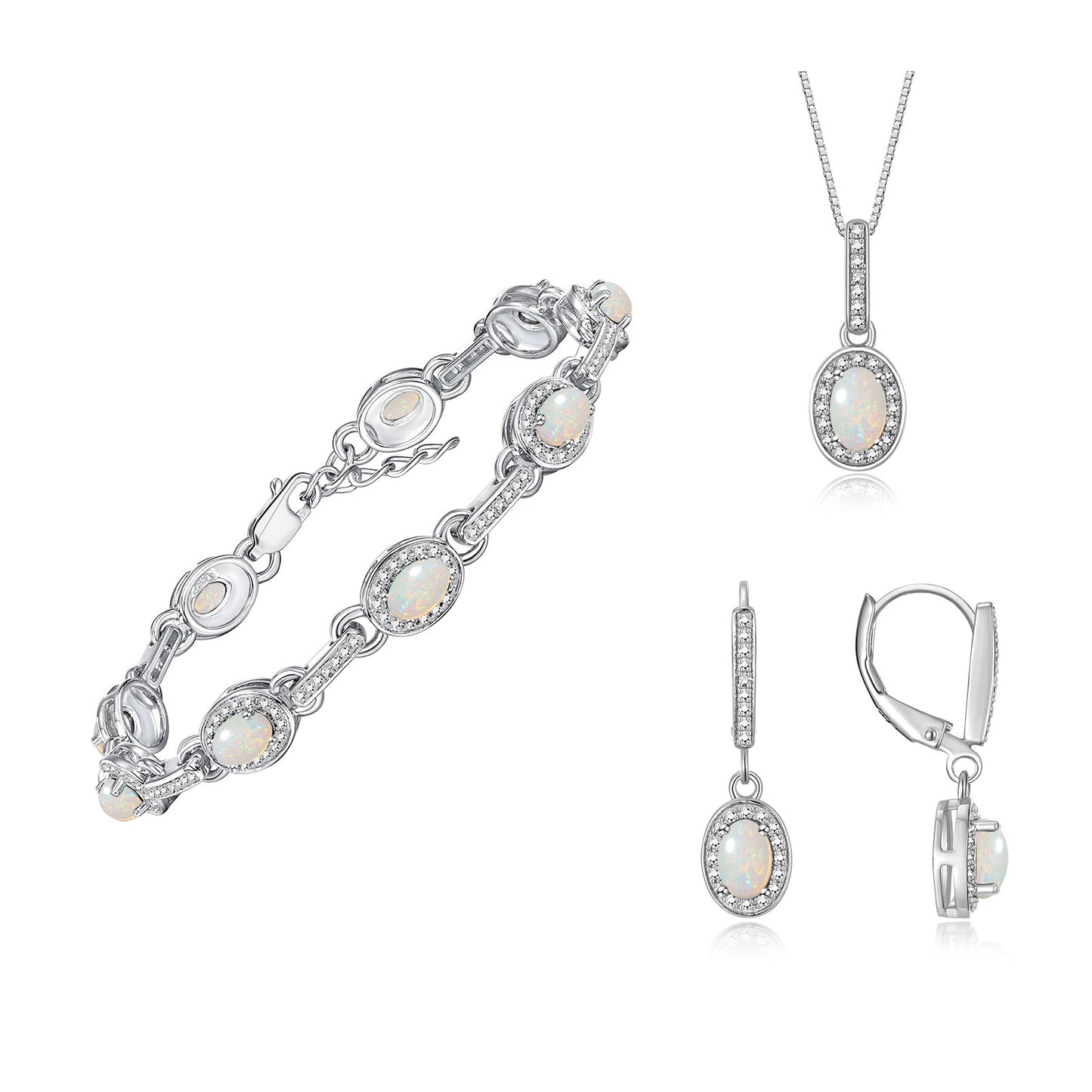 RYLOS Matching Jewelry Set Designer Halo Birthstone: 6X4MM Gemstone & Diamonds, Sterling Silver. Tennis Bracelet, Earrings & Necklace. Adjustable 7"-8" Wrist, 18" Chain.