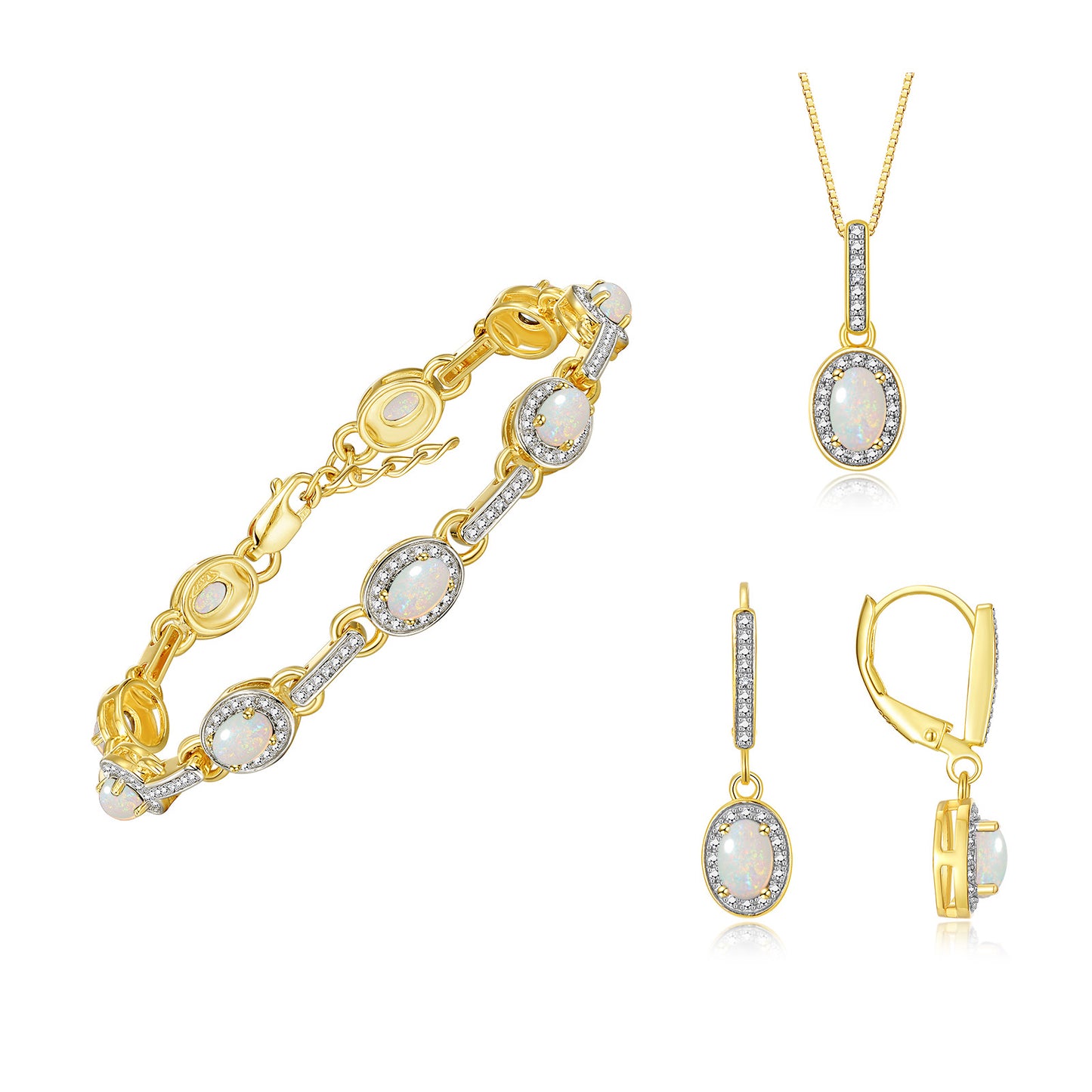 RYLOS Matching Jewelry Set Designer Halo Birthstone: 6X4MM Gemstone & Diamonds, Yellow Gold Plated Silver. Tennis Bracelet, Earrings & Necklace. Adjustable 7"-8" Wrist, 18" Chain.