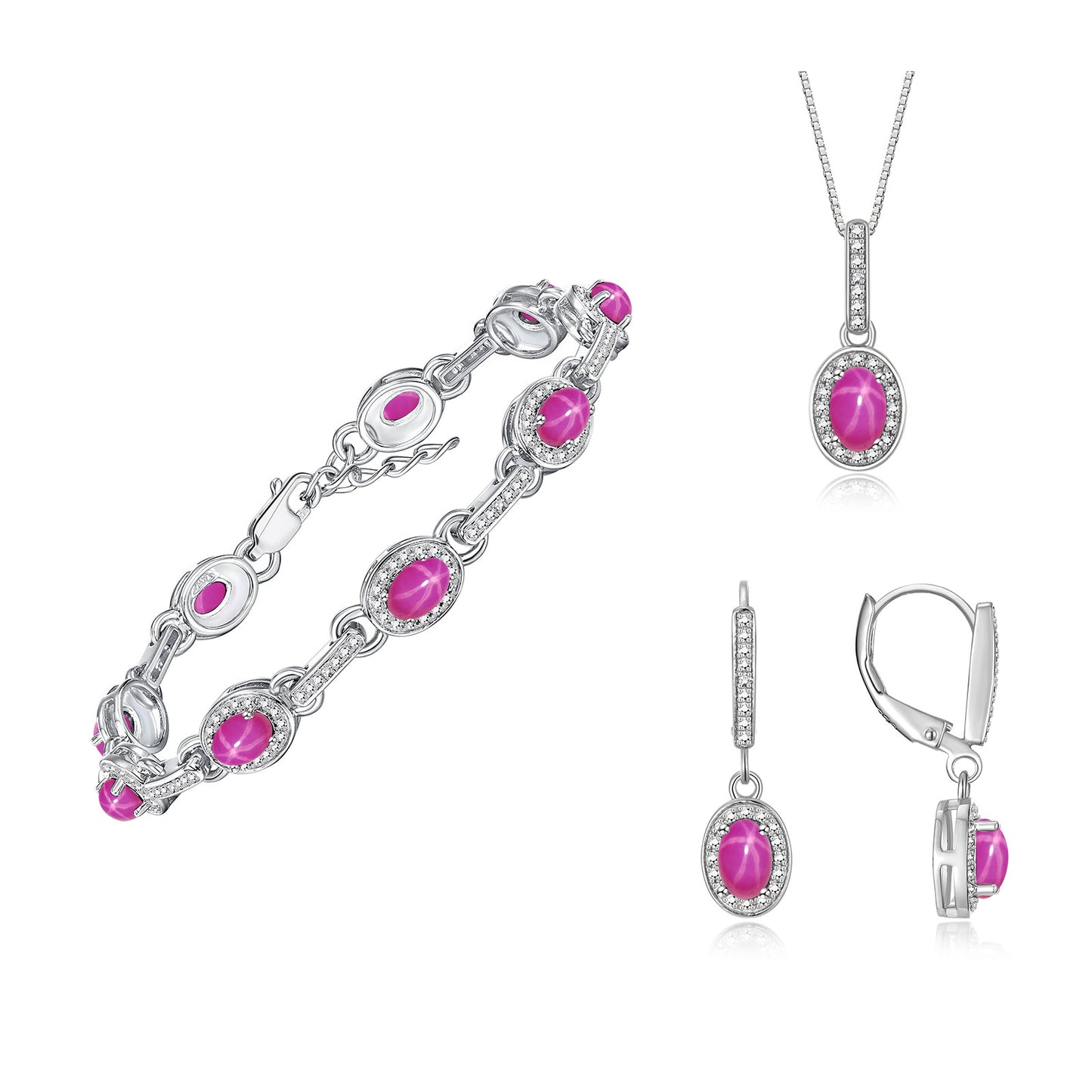 RYLOS Matching Jewelry Set Designer Halo Birthstone: 6X4MM Gemstone & Diamonds, Sterling Silver. Tennis Bracelet, Earrings & Necklace. Adjustable 7"-8" Wrist, 18" Chain.